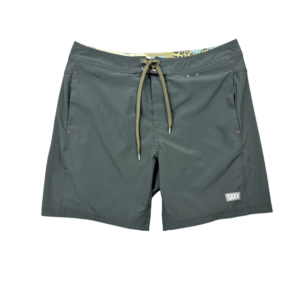 Saxx Mens 32 Betawave 2-in-1 Board Shorts Black BallPark Pouch Liner 7" Pockets